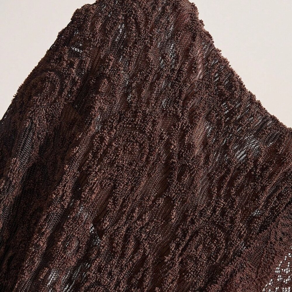 Mocha Brown Boho Women's Knit Off Shoulder Top - Picture 9 of 9